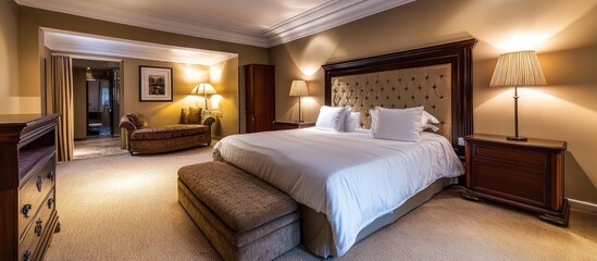Stylish hotel apartment interior showcasing elegant furnishings and ambient lighting perfect for luxurious accommodations and relaxation