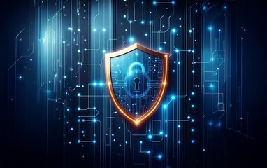 Fototapeta premium Cyber future security. Digital background. Cybersecurity, password protect personal information from online. Cyber security network. Shield icon and internet technology background.