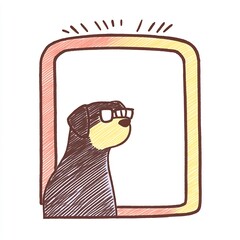 Charmingly Illustrated Rottweiler Dog Wearing Glasses in a Hand-Drawn Frame. AI Generated