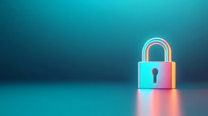 Fototapeta premium Metallic padlock shines under vibrant neon lights in an artistic display of security and design