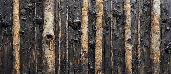Fototapeta premium Natural rustic wood background featuring textured bark and tree trunks ideal for design projects or nature-themed decor.