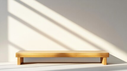 Minimalist Wooden Podium with Soft Shadows on White Background for Elegant Display and Presentation
