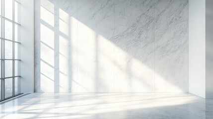 Obraz premium Bright Scandinavian Loft Interior Featuring Expansive White Granite Walls and Natural Light Streaming Through Large Windows