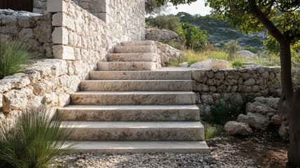 Stone Stairs Surrounded by Nature in a Minimalist Architectural Setting