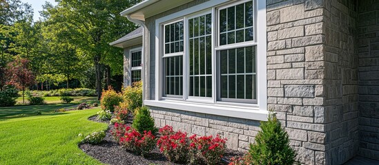 Modern energy-efficient window installation enhancing home exterior aesthetics and improving overall energy conservation in residential architecture.