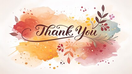 Artistic cursive handwritten 'Thank You' text with warm watercolor tones and floral accents, elegant calligraphy on a soft background, perfect for cards and gratitude themes