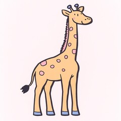 Charming Hand-Drawn Illustration: A Joyful Giraffe Smiles Gently on Light Background. AI Generated