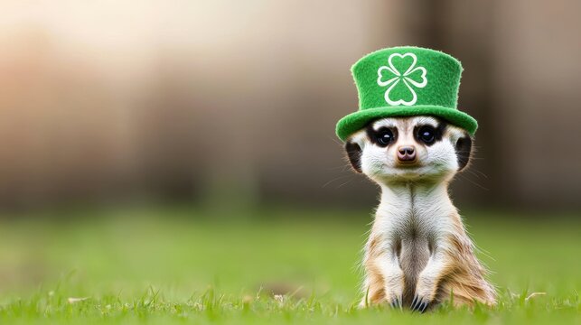 Cute meerkat in leprechaun hat celebrates st. Patrick's day