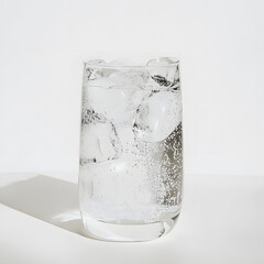 refreshing glass of water filled with ice cubes, showcasing bubbles and clarity. Perfect for hydration and cool drink on warm day