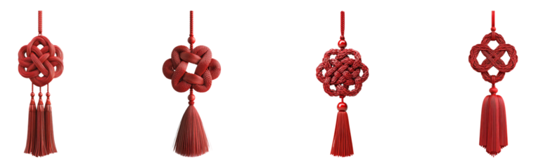 Red Decorative Knots Isolated on Transparent Background