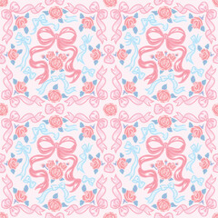 Seamless pattern of Rose and ribbons for textile, wallpaper and so on. You can change the background color from the EPS file.
