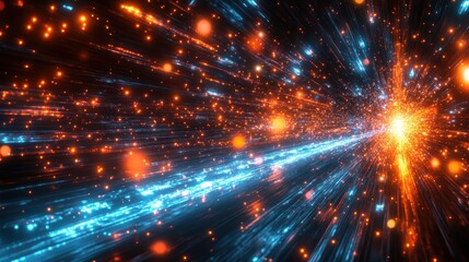 Obraz premium Abstract light streaks and particles converge in a bright, energetic explosion.