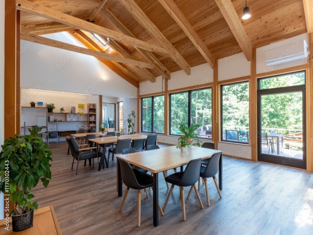 Aufkleber collaborative learning space for remote education rural community center rustic environment inviting