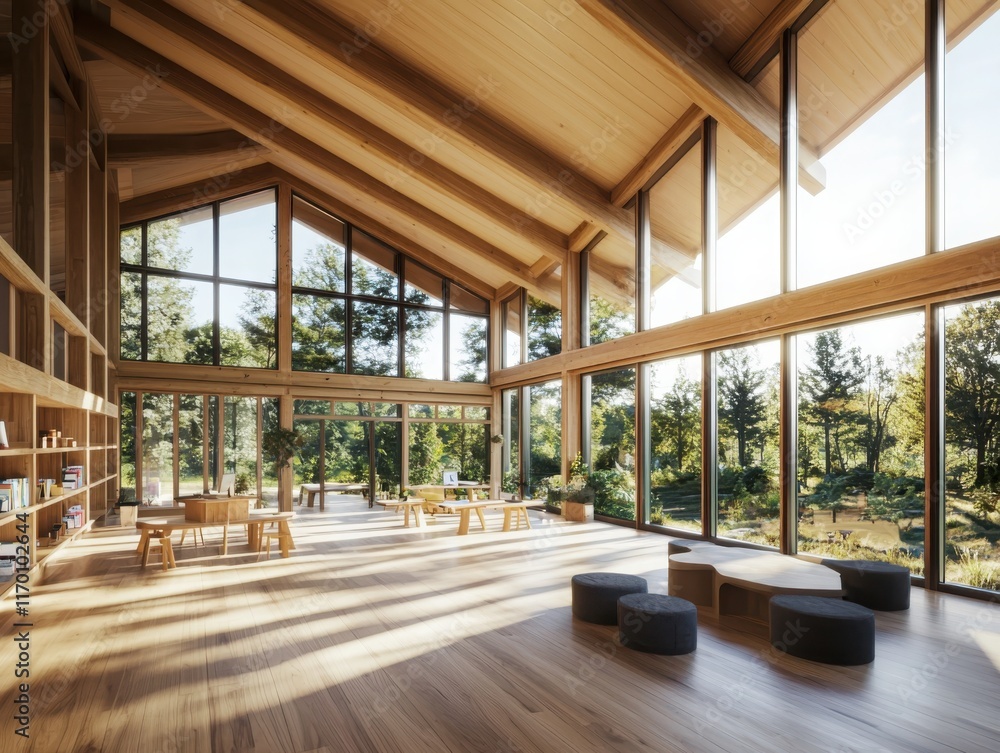 Aufkleber collaborative learning space for remote education rural community center modern architecture natural