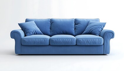A stylish blue couch with plush cushions, ideal for comfortable seating.