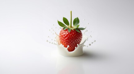 Strawberry milk splash. Milk or yogurt splash with strawberries isolated on white.