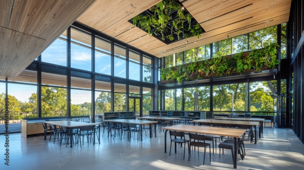 Poster innovative collaborative learning space emphasizing accessibility and adaptive technology in a brigh