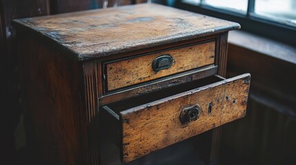 Vintage Wooden Cabinet with Worn Drawers