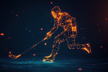 Futuristic Digital Hockey Player in Neon Glow with Motion Effect