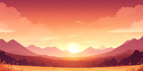 Sunset Valley Landscape Golden hour over mountains.