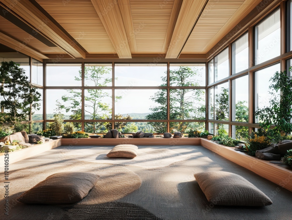 Poster mindfulness exercises in a collaborative learning space serene nature environment tranquil viewpoint