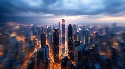 Obraz premium Future city atmosphere . Cyber Digital City. A modern city skyline at night. Future landscape. Future city skyscrapers. Cyber city view of modern big skyscrapers.