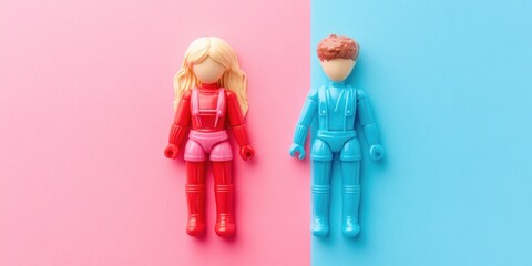 A pair of action figures in blue and red suits, promoting diversity and inclusiveness.
