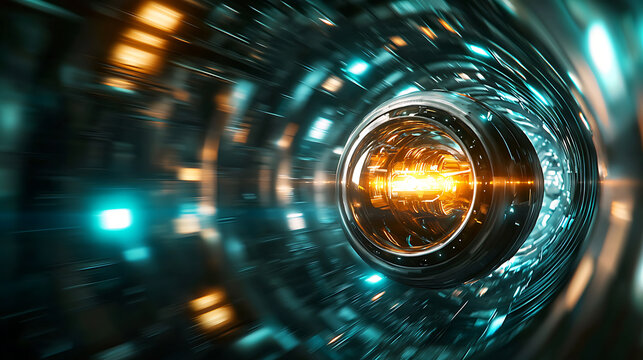 futuristic hyperloop capsule traveling through high speed tunnel, showcasing vibrant lights and advanced technology