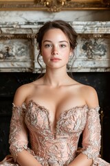 Fototapeta premium Beautiful woman in elegant off-the-shoulder gown