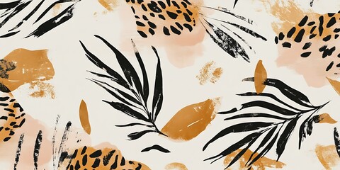 Obraz premium Abstract Tropical Leaf Print Beige Background.