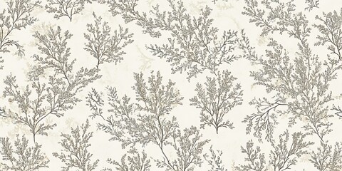 Elegant grey floral seamless pattern, beige background, textile design.