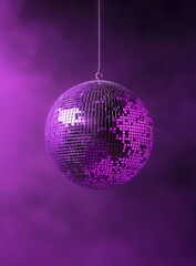 Obraz premium Shimmering Disco Ball Hanging Against Purple Mist Background