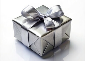 Obraz premium Festive minimalist silver box: high-resolution food photography highlights elegant New Year's packaging design.