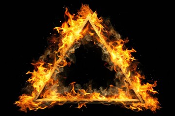 Obraz premium Fiery triangle ring animation loops seamlessly against a black backdrop. Short, vertical video with burning ember effect.