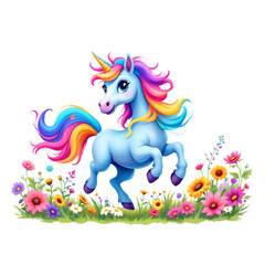 Whimsical Cartoon Unicorn with Rainbow Mane - Joyful Children's Art
