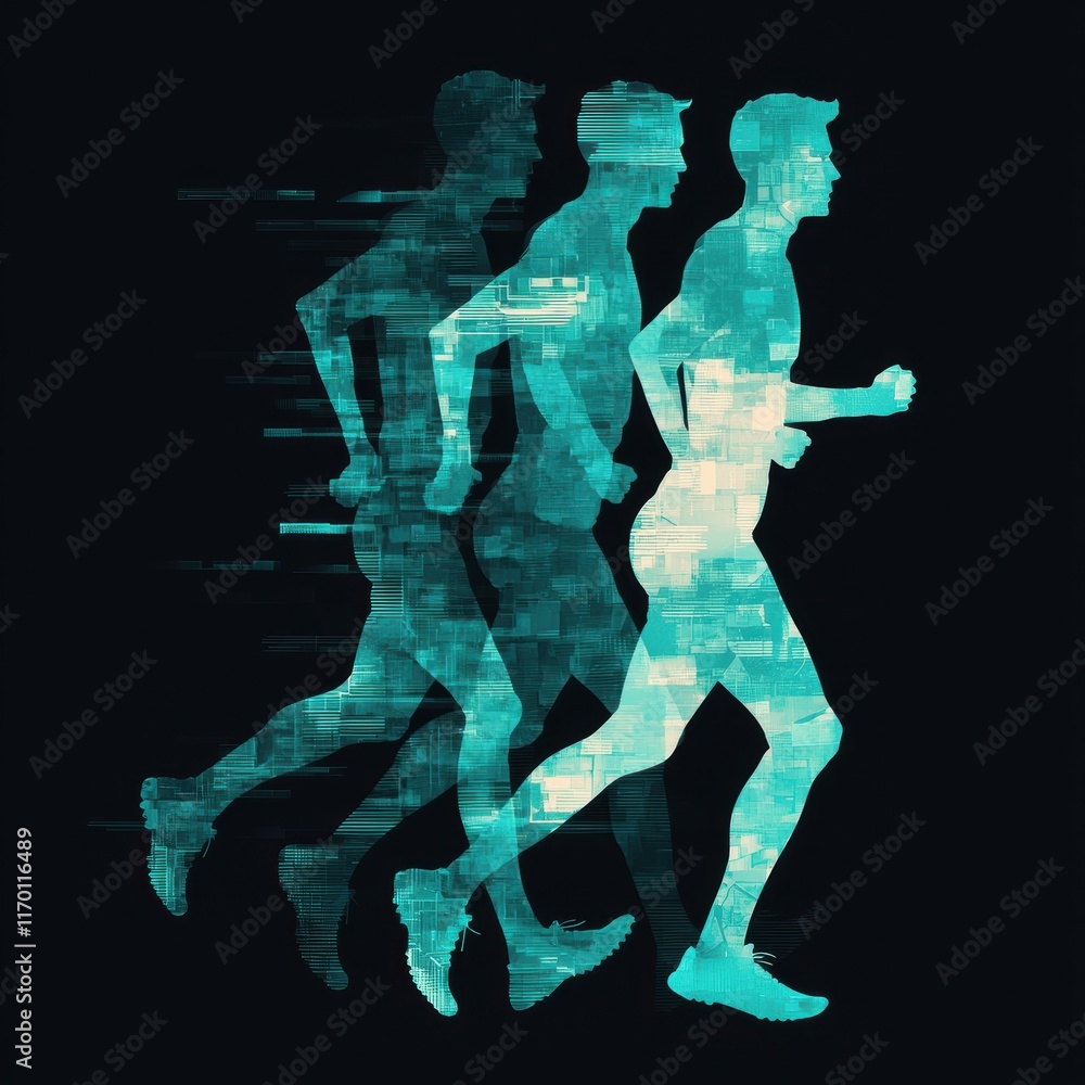 Poster dynamic motion illustration of a runner in futuristic style design