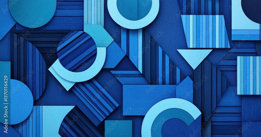 Poster abstract blue geometric shapes with varying textures and patterns