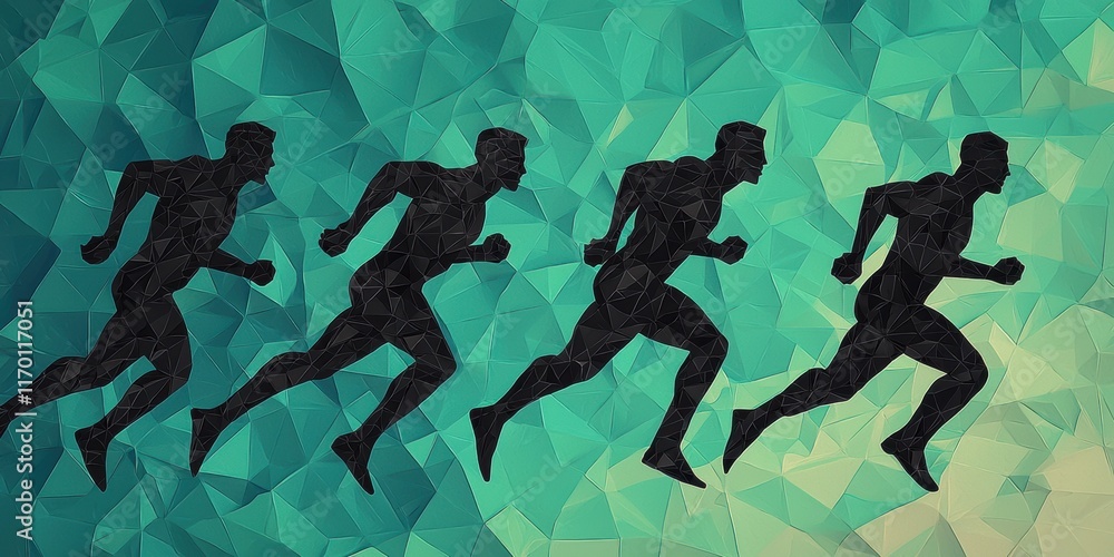Poster abstract runner silhouette motif on geometric background design