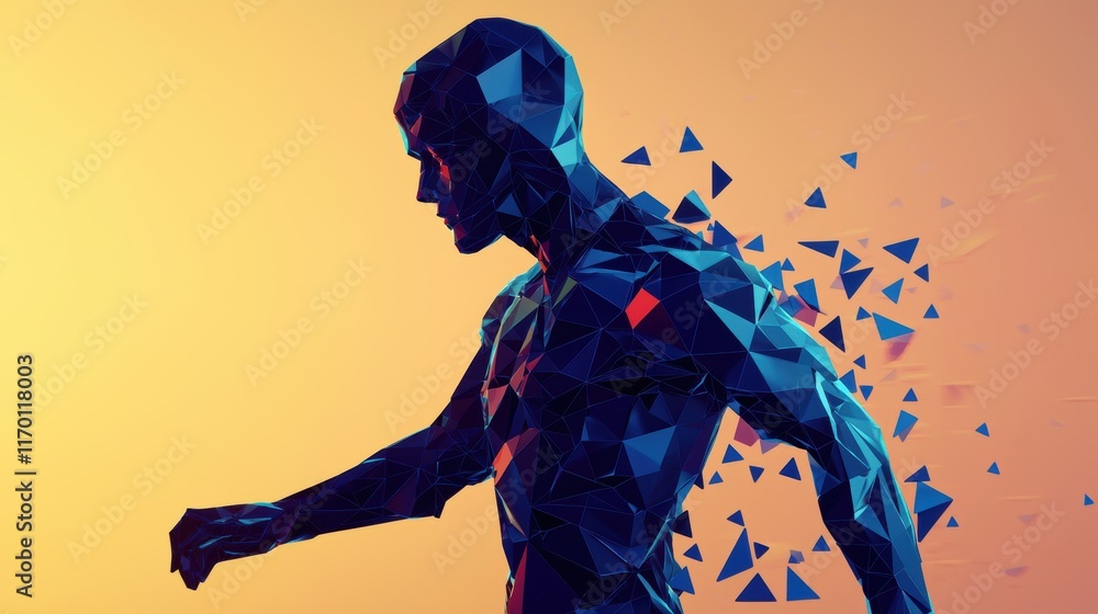 Poster abstract man running composed of geometric shapes in motion