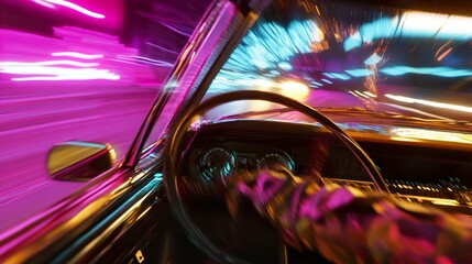 Night Drive: City Lights Blur, Classic Car Speed