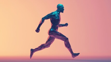 Abstract Polygonal Figure of a Human Running in Vivid Colors