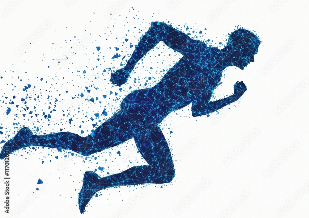 Poster dynamic abstract illustration of a runner in motion with fragments