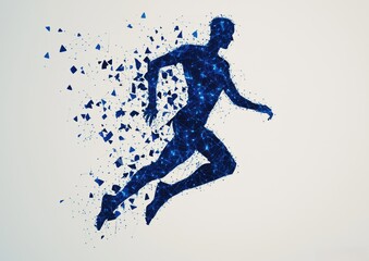 Abstract Running Figure Made of Dots and Geometric Shapes