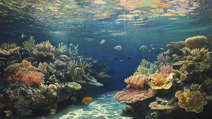 Fototapeta premium Breathtaking coral reef teeming with diverse marine life and vibrant colors