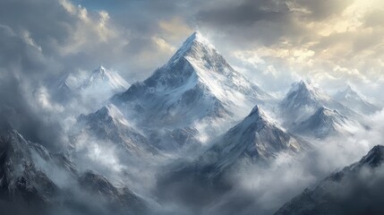 Obraz premium A high-altitude view of Everest and surrounding peaks, showcasing the grandeur of the Himalayas.