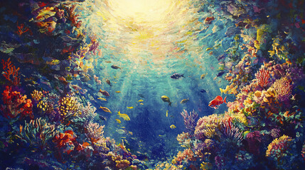 Fototapeta premium vibrant underwater scene showcasing colorful coral reefs and fish