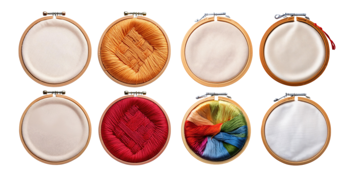 Colorful Embroidery Hoops on Transparent Background