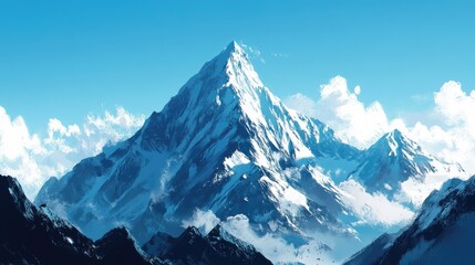 Obraz premium A majestic Himalayan vista of Mount Everest, surrounded by rugged peaks and glaciers.