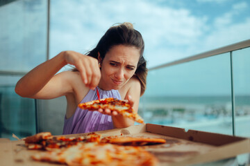 Picky Eater Taking out Pepper from Pizza Disliking vegetables. Unhappy customer demanding certain...