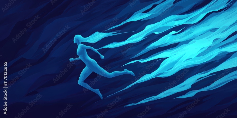 Poster abstract running figure with fluid motion illustrating speed